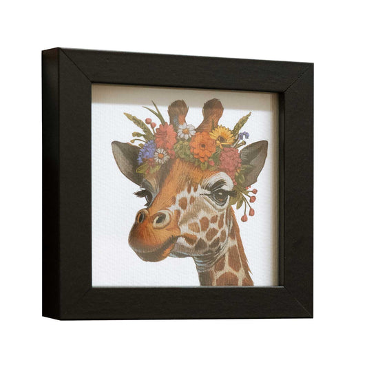 Pocket Art, Print im Rahmen, 10 x 10 cm, Blumenkind Giraffe