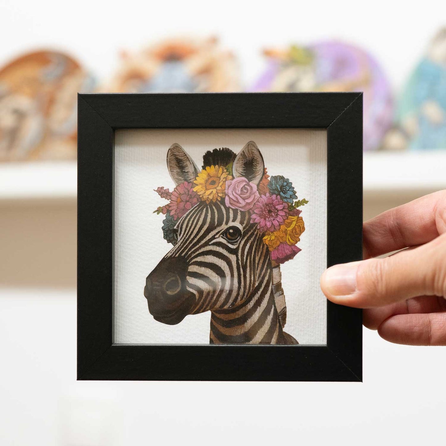 Pocket Art, Print im Rahmen, 10 x 10 cm, Blumenkind Zebra